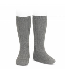 Cóndor - Calcetines altos canalé básicos - Gris claro