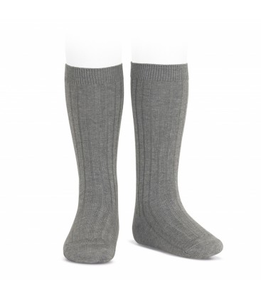 Cóndor - Calcetines altos canalé básicos - Gris claro