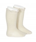 Cóndor - Calcetines altos punto liso con puntilla - Lino