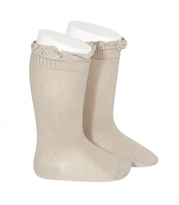 Cóndor - Calcetines altos punto liso con puntilla - Piedra