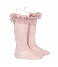 Cóndor - Calcetines altos punto liso con tira tul fruncido - Rosa palo