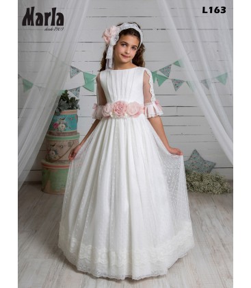 Marla - Vestido primera comunión beige tul topos