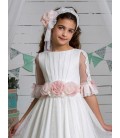 Marla - Vestido primera comunión beige tul topos