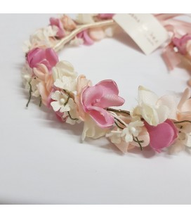 Juana Sánchez - Corona flores marfil y rosa