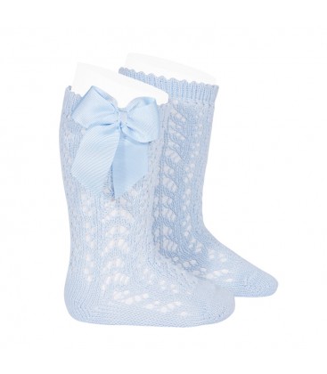 Cóndor - Calcetines altos calados con lazo - Azul bebé