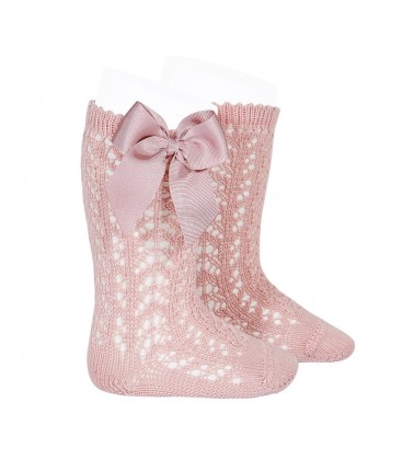 Cóndor - Calcetines altos calados con lazo - Rosa palo