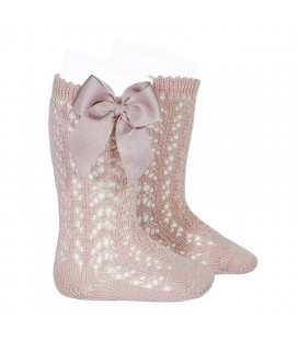 Cóndor - Calcetines altos calados con lazo - Rosa empolvado