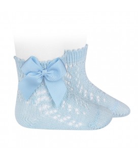 Cóndor - Calcetines cortos de Perlé calados con lazo - Azul bebé