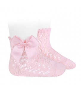 Cóndor - Calcetines cortos de Perlé calados con lazo - Rosa