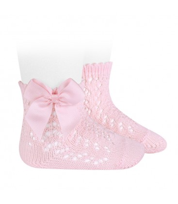 Cóndor - Calcetines cortos de Perlé calados con lazo - Rosa