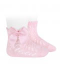 Cóndor - Calcetines cortos de Perlé calados con lazo - Rosa
