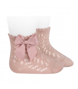 Cóndor - Calcetines cortos de Perlé calados con lazo - Rosa empolvado