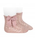 Cóndor - Calcetines cortos de Perlé calados con lazo - Rosa empolvado