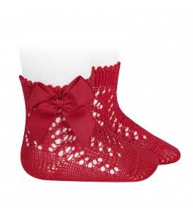Cóndor - Calcetines cortos de Perlé calados con lazo - Rojo