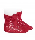 Cóndor - Calcetines cortos de Perlé calados con lazo - Rojo