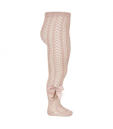 Cóndor - Leotardos perlé calados con lazo gros grain - Rosa empolvado