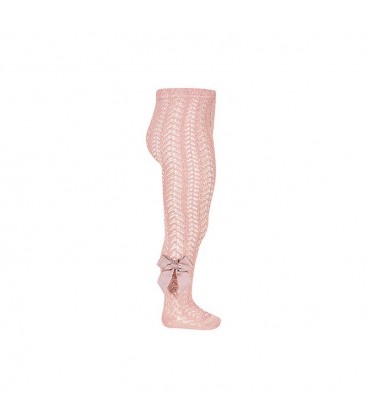 Cóndor - Leotardos perlé calados con lazo gros grain - Rosa palo