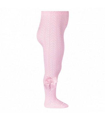 Cóndor - Leotardos perlé calados con lazo gros grain - Rosa