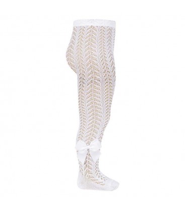 Cóndor - Leotardos perlé calados con lazo gros grain - Blanco
