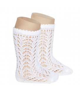 Cóndor - Calcetines altos perlé calados - Blanco