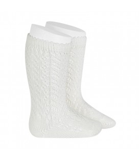 Cóndor - Calcetines altos perlé calados - Nata