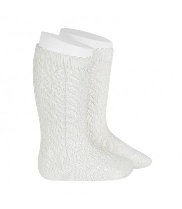 Cóndor - Calcetines altos perlé calados - Nata