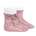 Cóndor - Calcetines cortos de Perlé calados con lazo - Rosa palo
