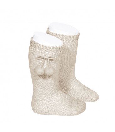 Cóndor - Calcetines altos perlé con borlas - Lino