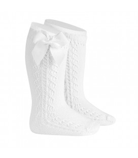 Cóndor - Calcetines altos calado lateral con lazo grosgrain - Blanco