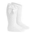 Cóndor - Calcetines altos calado lateral con lazo grosgrain - Blanco