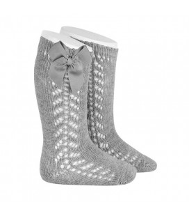 Cóndor - Calcetines altos calado lateral con lazo grosgrain - Aluminio