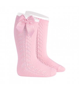 Cóndor - Calcetines altos calado lateral con lazo grosgrain - Rosa