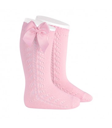 Cóndor - Calcetines altos calado lateral con lazo grosgrain - Rosa