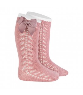 Cóndor - Calcetines altos calado lateral con lazo grosgrain - Rosa palo