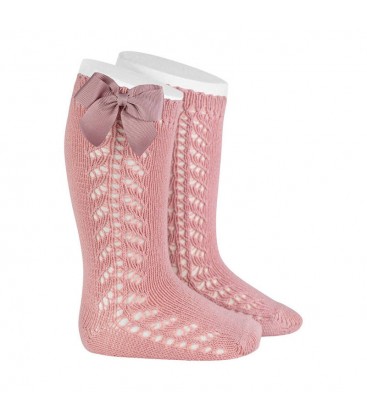 Cóndor - Calcetines altos calado lateral con lazo grosgrain - Rosa palo