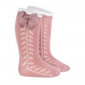 Cóndor - Calcetines altos calado lateral con lazo grosgrain - Rosa palo