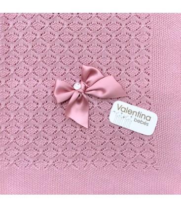 Valentina bebés - Toquilla hilo calada rosa empolvado
