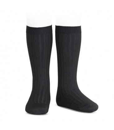 Cóndor - Calcetines altos canalé básicos - Negro