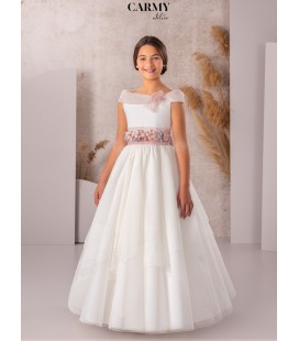Carmy - Vestido fantasía tul marfil claro y maquillaje primera comunión