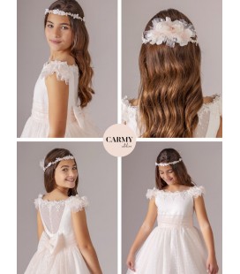 Carmy - Vestido fantasía tul marfil claro para primera comunión