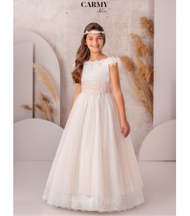 Carmy - Vestido fantasía tul marfil claro para primera comunión