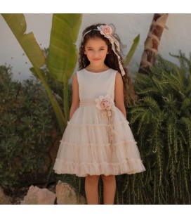 Mimilú - Vestido de ceremonia para niña salmón tul