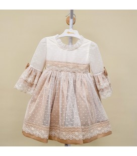 Mamen - Vestido arras tul plumeti seda tostado