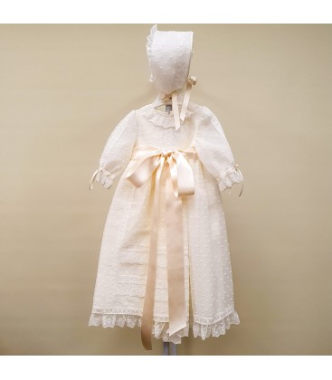 Mamen - Faldón corto bautizo + capota organza plumeti