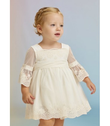 Abel&Lula - Vestido tul bordado puntillas color crudo