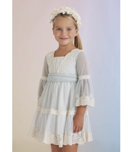 Abel&Lula - Vestido tul bordado puntillas color crudo-anis