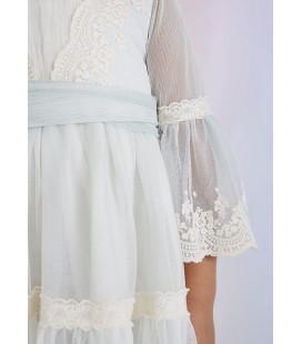 Abel&Lula - Vestido tul bordado puntillas color crudo-anis