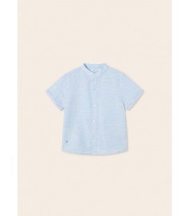 Mayoral - Camisa manga corta cuello mao lino celeste