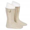Cóndor - Calcetines altos perlé calados pompón - Lino