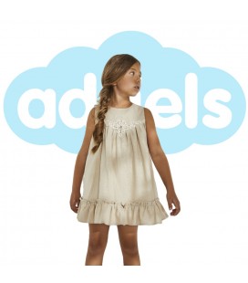 Nekenia - Vestido lino beige mangas fruncidas
